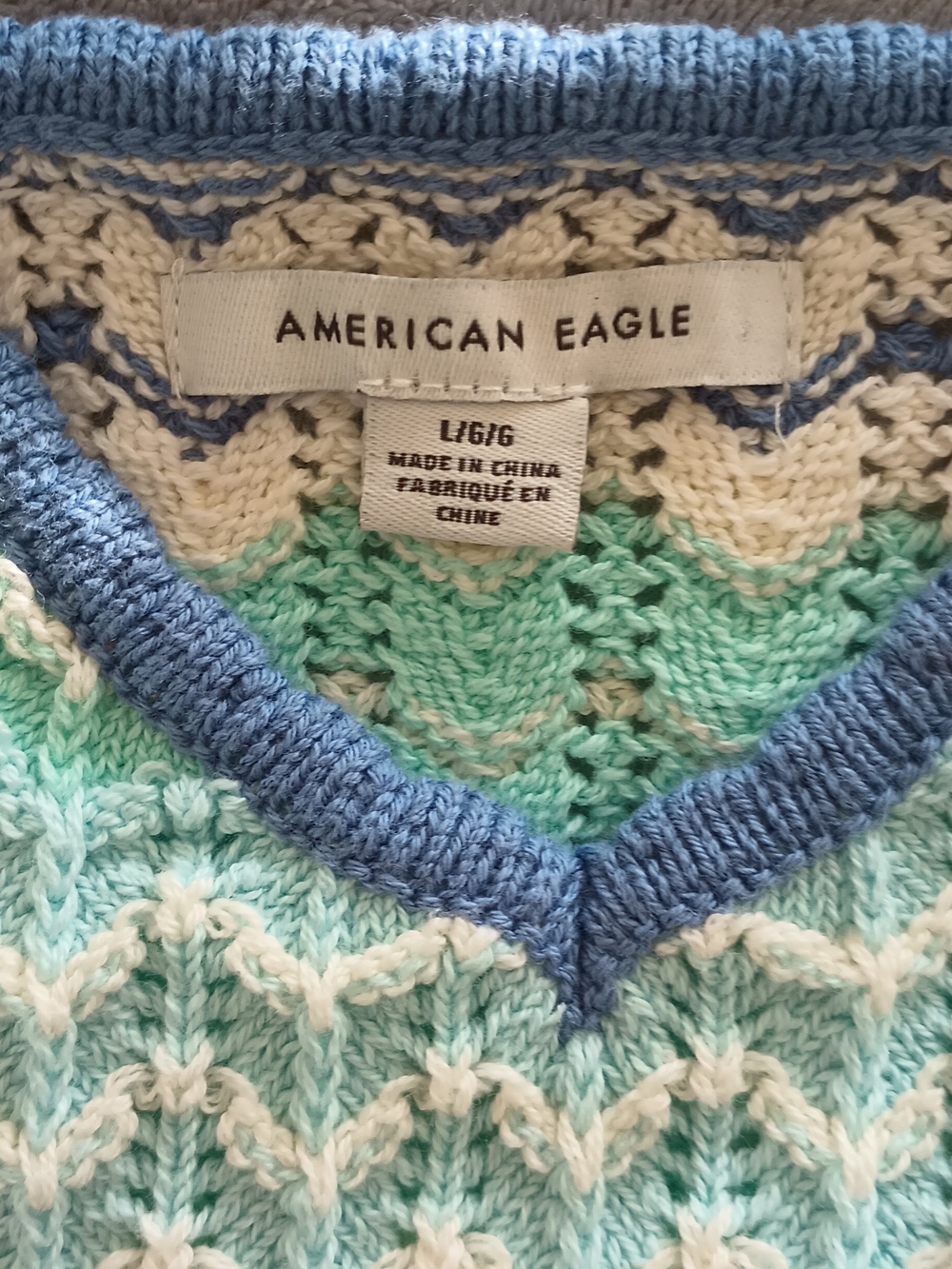 American Eagle Blue & Mint Knit  Cropped Tank Top Size L - Picture 2 of 8